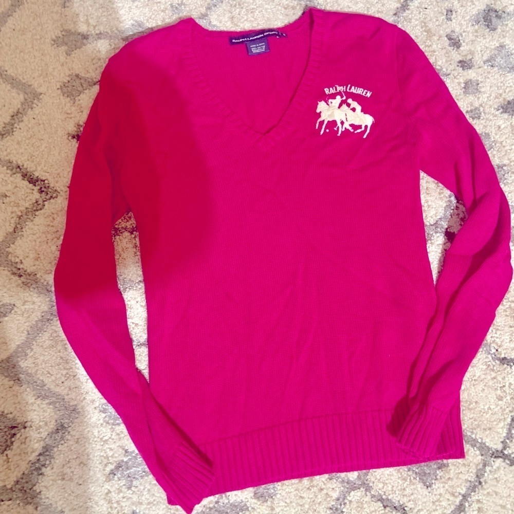 Ralph Lauren sport pink sweater logo big horse winter knit casual - Picture 2 of 4